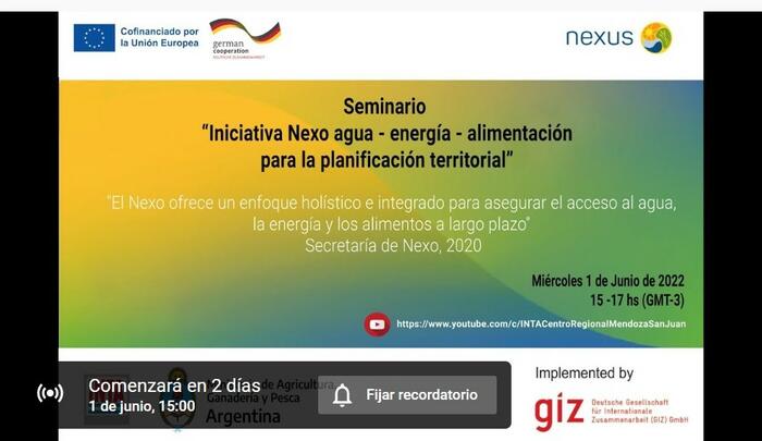 Seminario Iniciativa Nexo agua - energía – alimentación para la planificación territorial. 