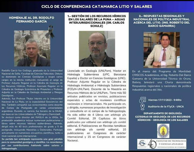 VIERNES 17/11 9 HS. - CICLO DE CONFERENCIAS CATAMARCA LITIO Y SALES