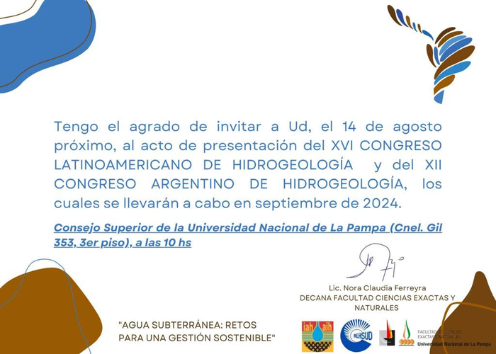 XVI Congreso Latinoamericano de Hidrogeología y del XII Congreso Argentino de Hidrogeología