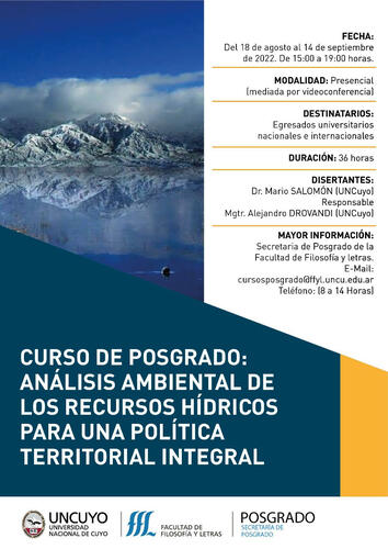 CURSO DE POSGRADO: ANALISIS AMBIENTAL DE LOS RECURSOS HIDRICOS PARA UNA POLITICA  TERRITORIAL INTEGRAL